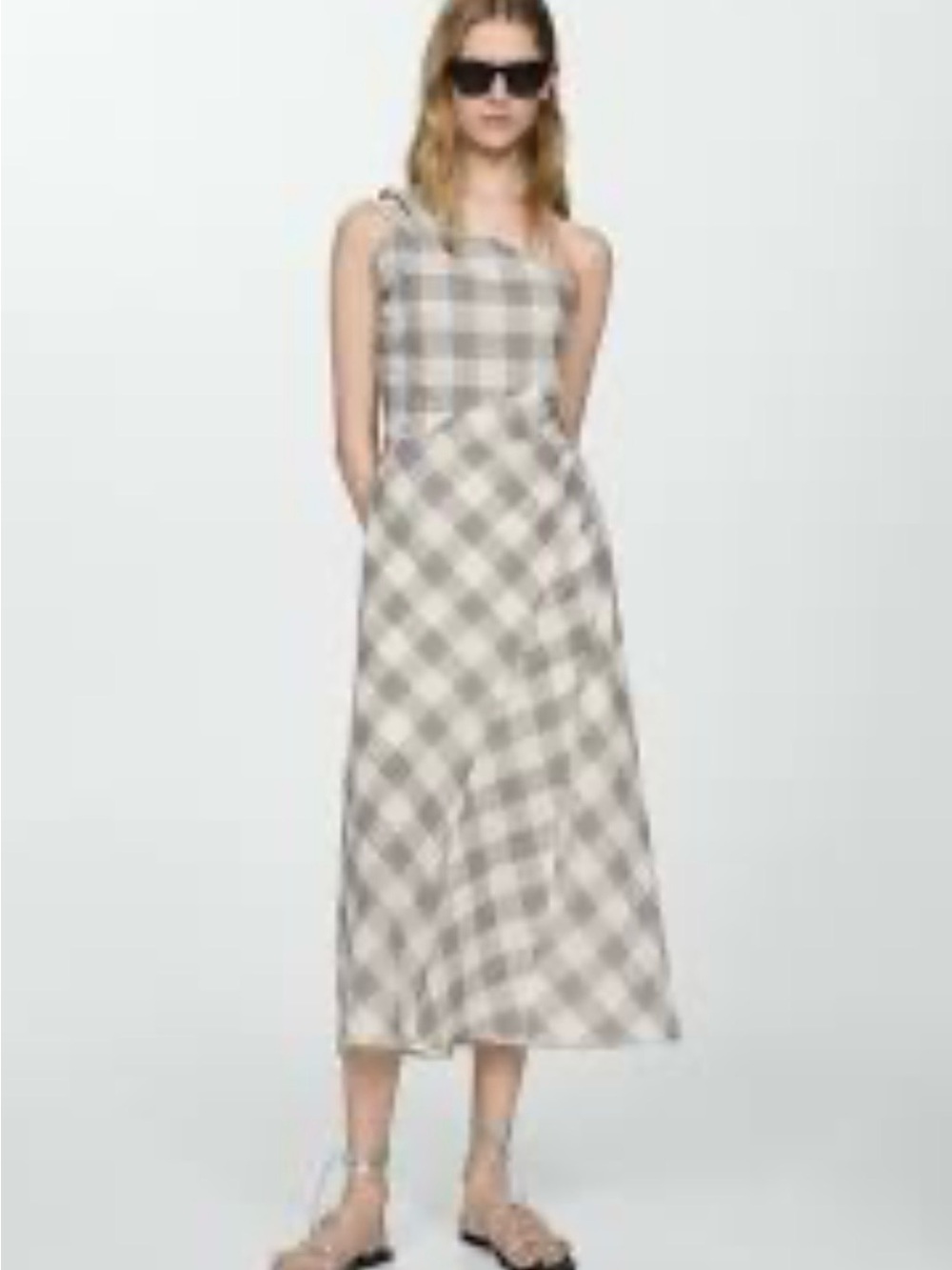 Mango Checked Asymmetrical Dress .